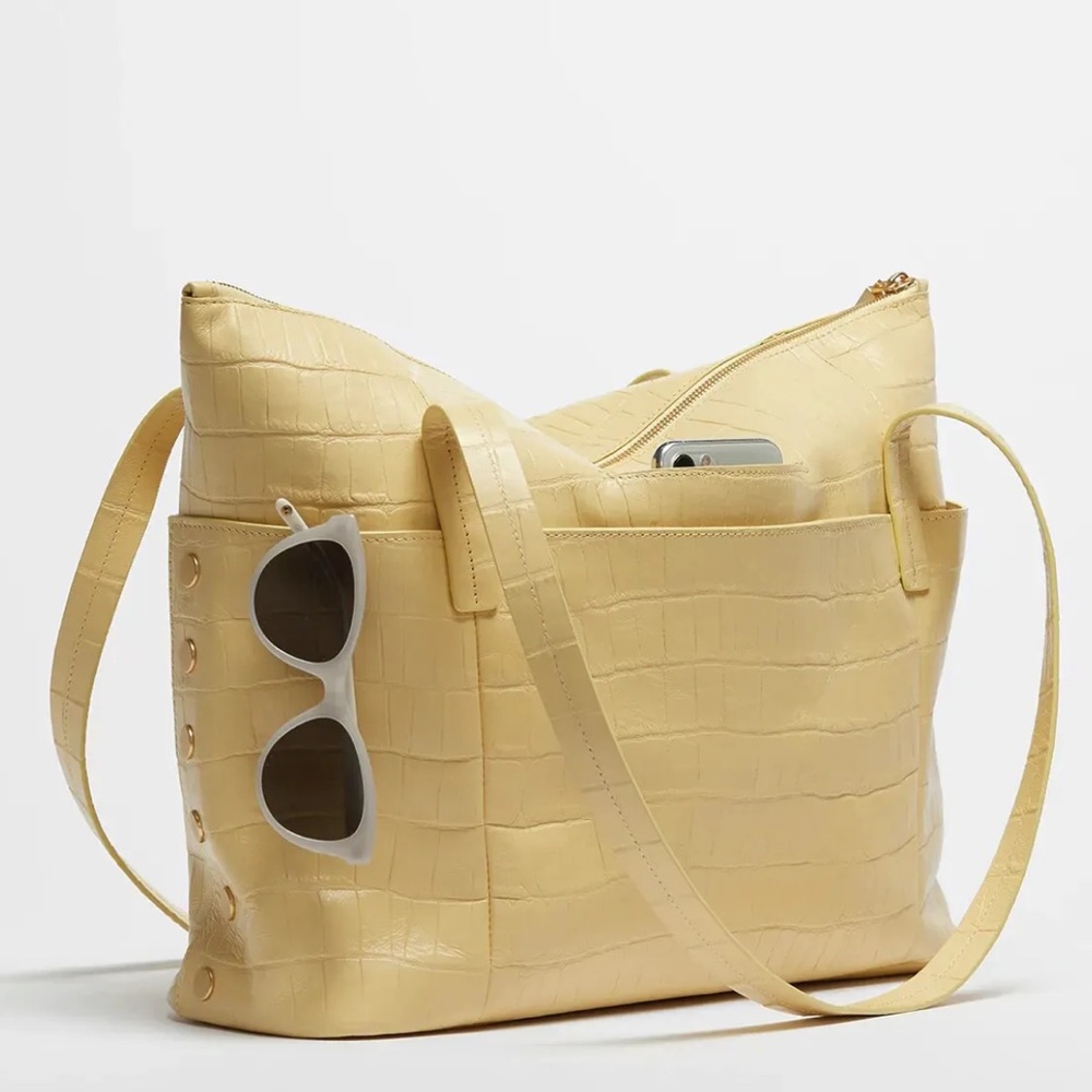 Hammitt Addie Large Zippered Leather Tote In Sunstruck Yellow Crocco